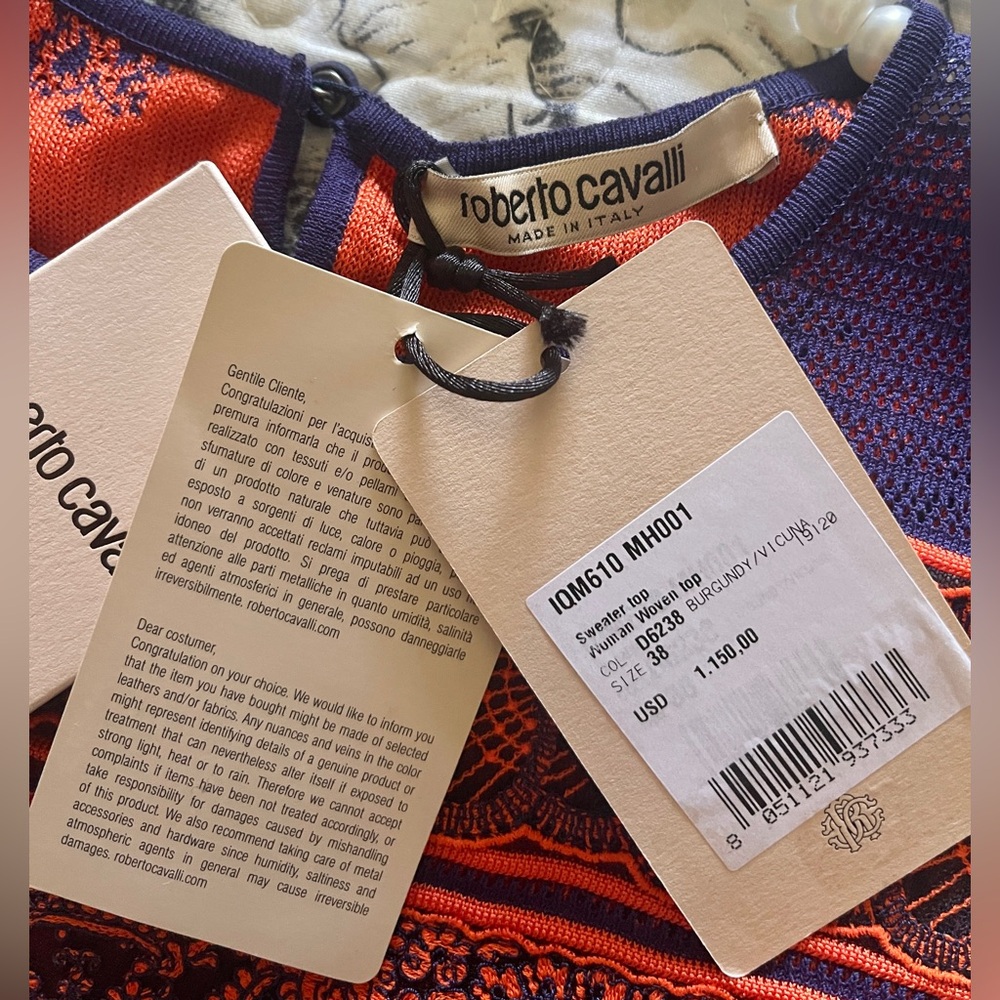 Robert Carvalli $1150. NWT Stunning Top Sz EU 38 Royal Blue & Burnt Orange - Picture 3 of 16